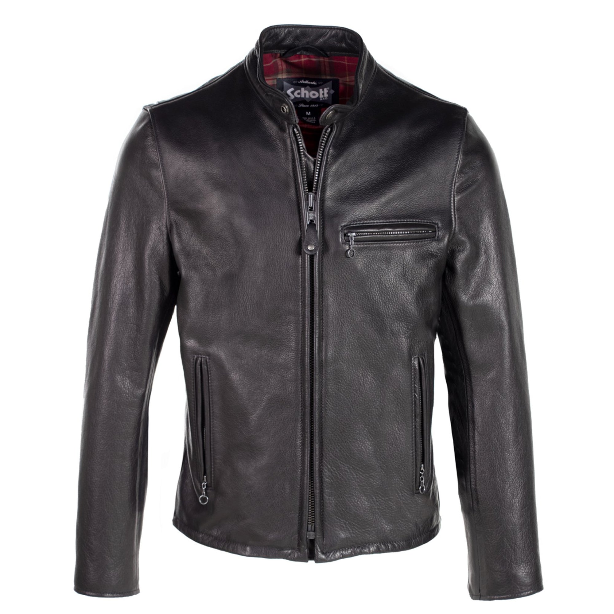 Schott 530 Men's Waxed Natural Pebbled Cowhide Café Leather Jacket - Dudes Boutique