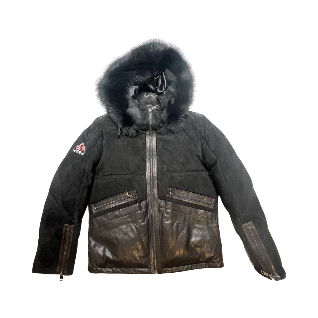 Goose Country Black Suede Fox Fur Hooded Lambskin Puffer Jacket - Dudes Boutique