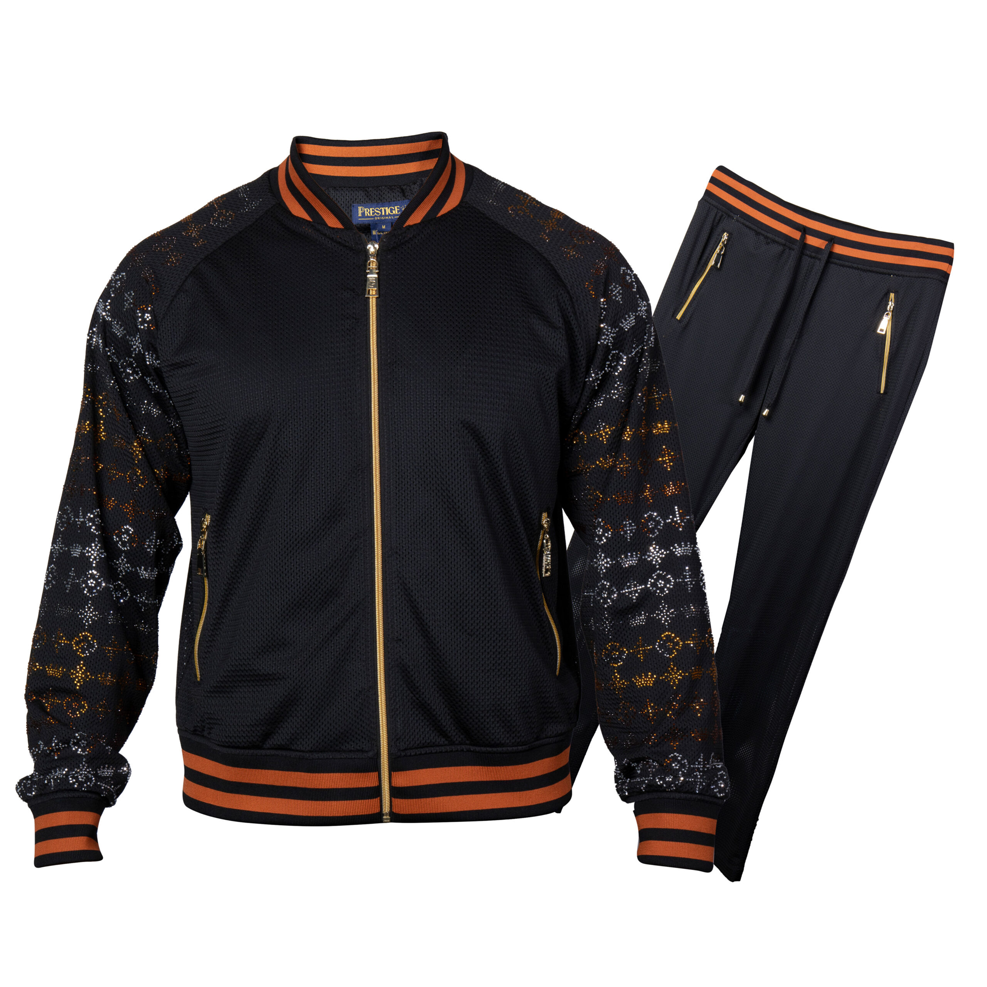 Prestige LNG-601 Black Perforated Crystal Jogger Set