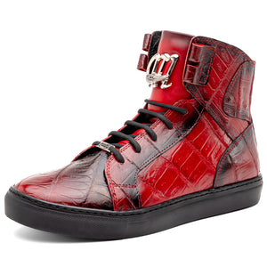 Mauri 6129/1 Baby Crocodile High Top Sneakers Red / Dirty Black - Dudes Boutique