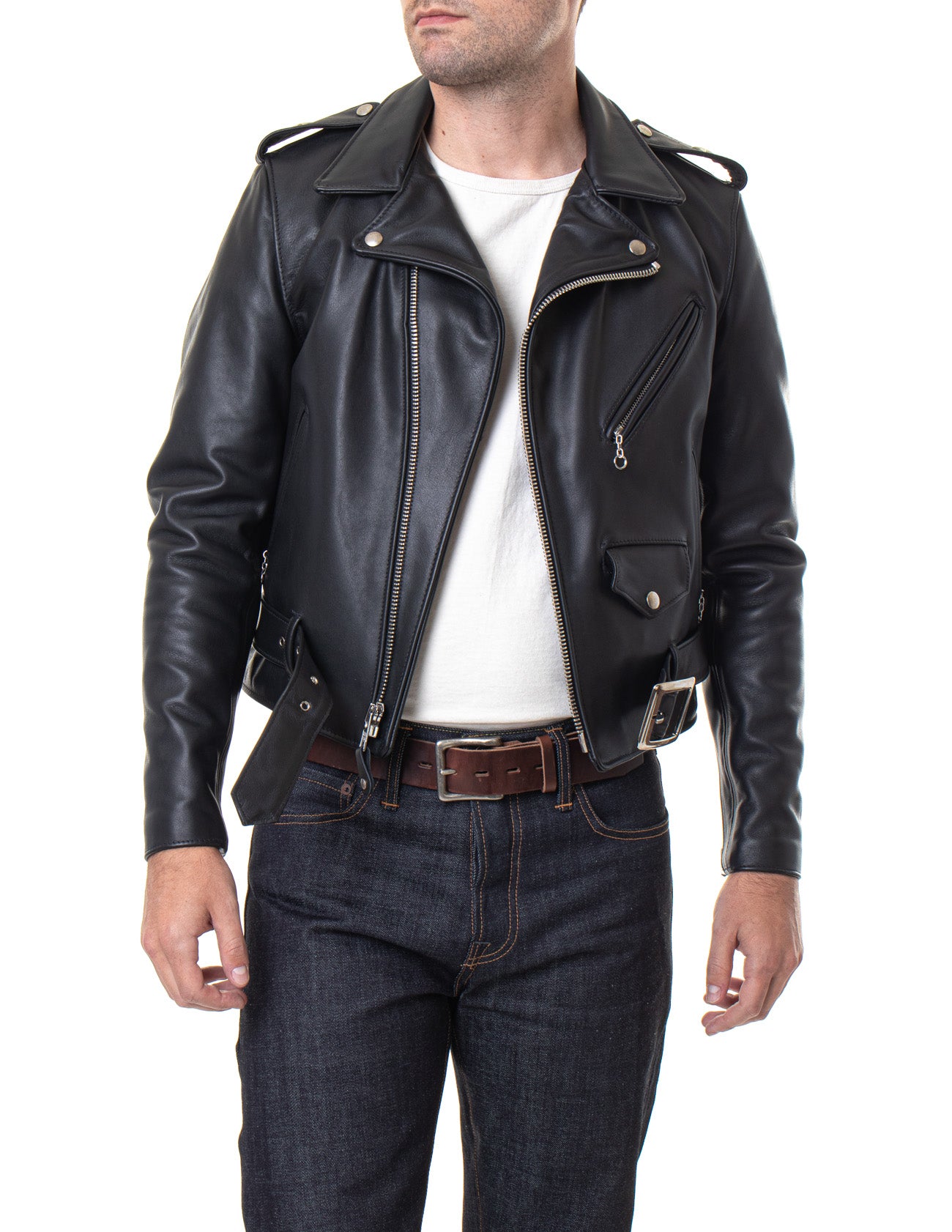 Schott 613 Men's One Star Perfecto Leather Motorcycle Jacket - Black - Dudes Boutique