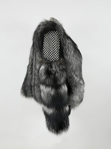 Temer Ladies Silver Fox Fur Studded Biker Jacket - Dudes Boutique
