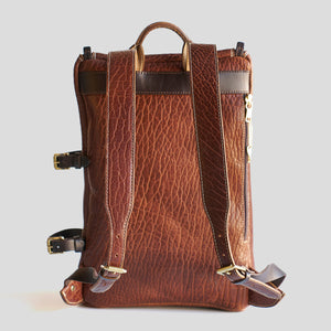 Coronado No.750 CEO Bison Leather Top-Zip Backpack - Walnut - Dudes Boutique