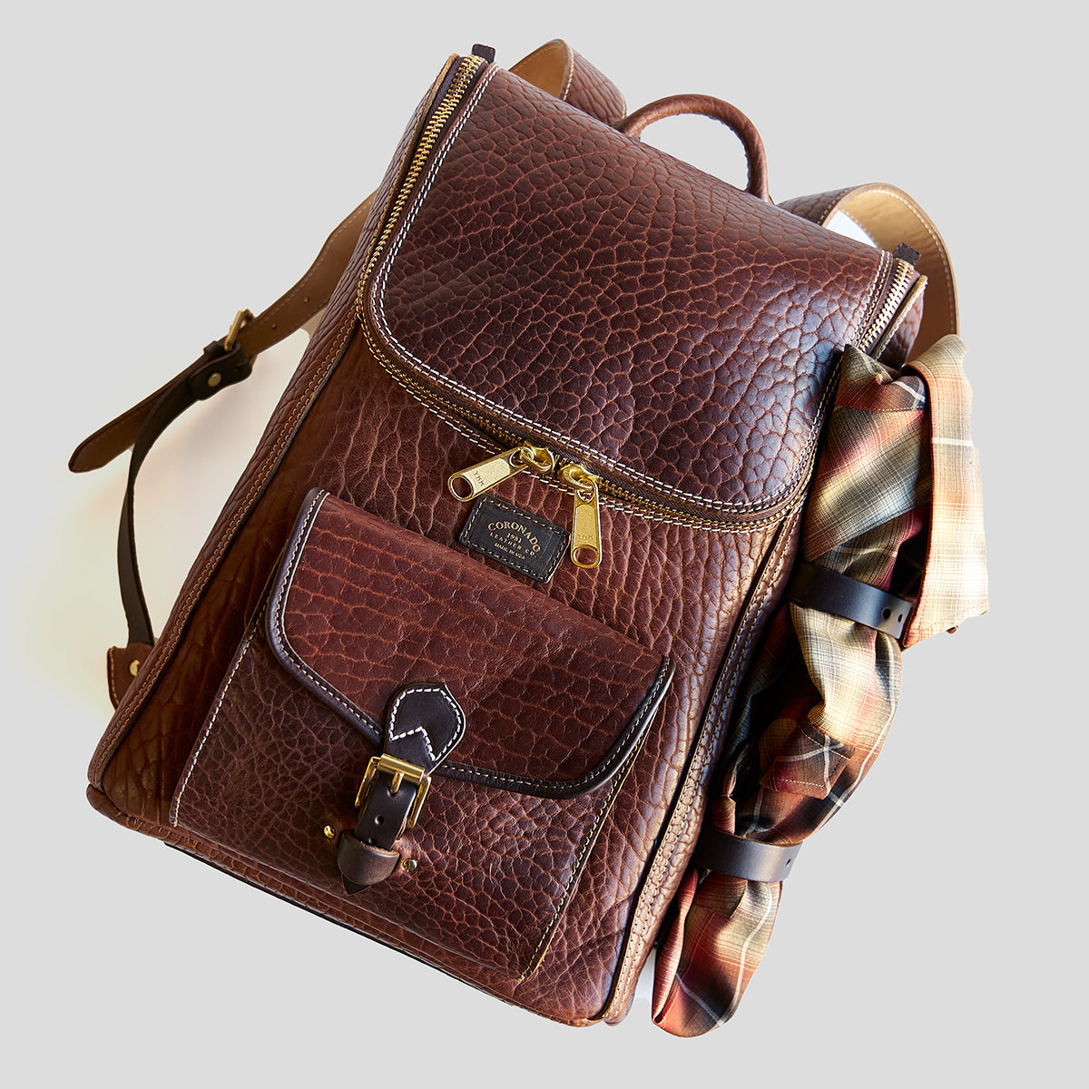 Coronado No.750 CEO Bison Leather Top-Zip Backpack - Walnut - Dudes Boutique