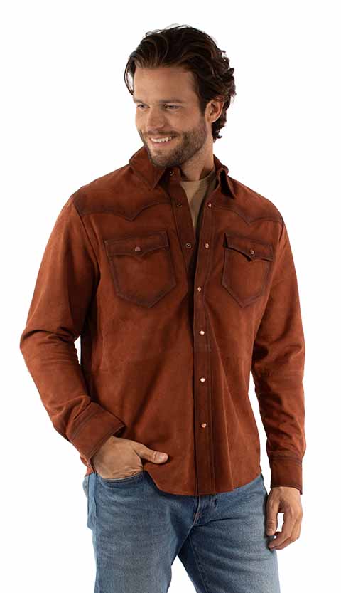 Scully Men’s Rust Suede Button-Up Snap Shirt