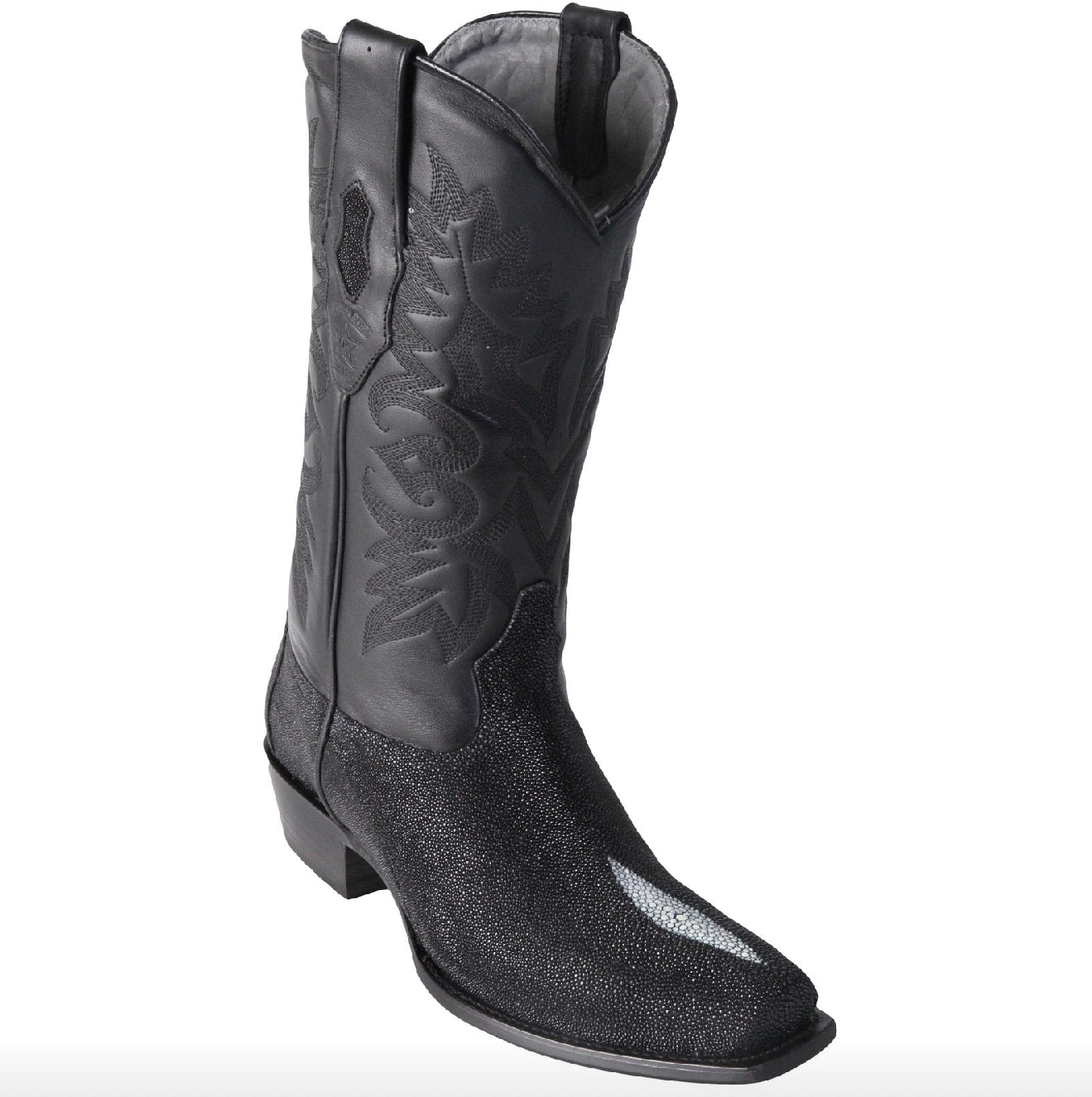 Los Altos Single Stone Stingray Snip-Toe Black Cowboy Boots