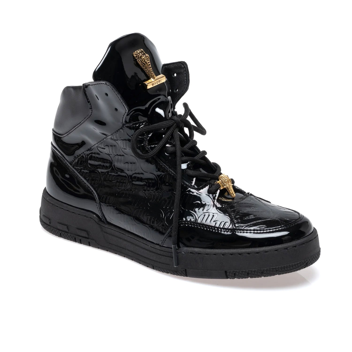 Mauri 8429 Black Patent Leather Crocodile Toe Mid Top Sneakers