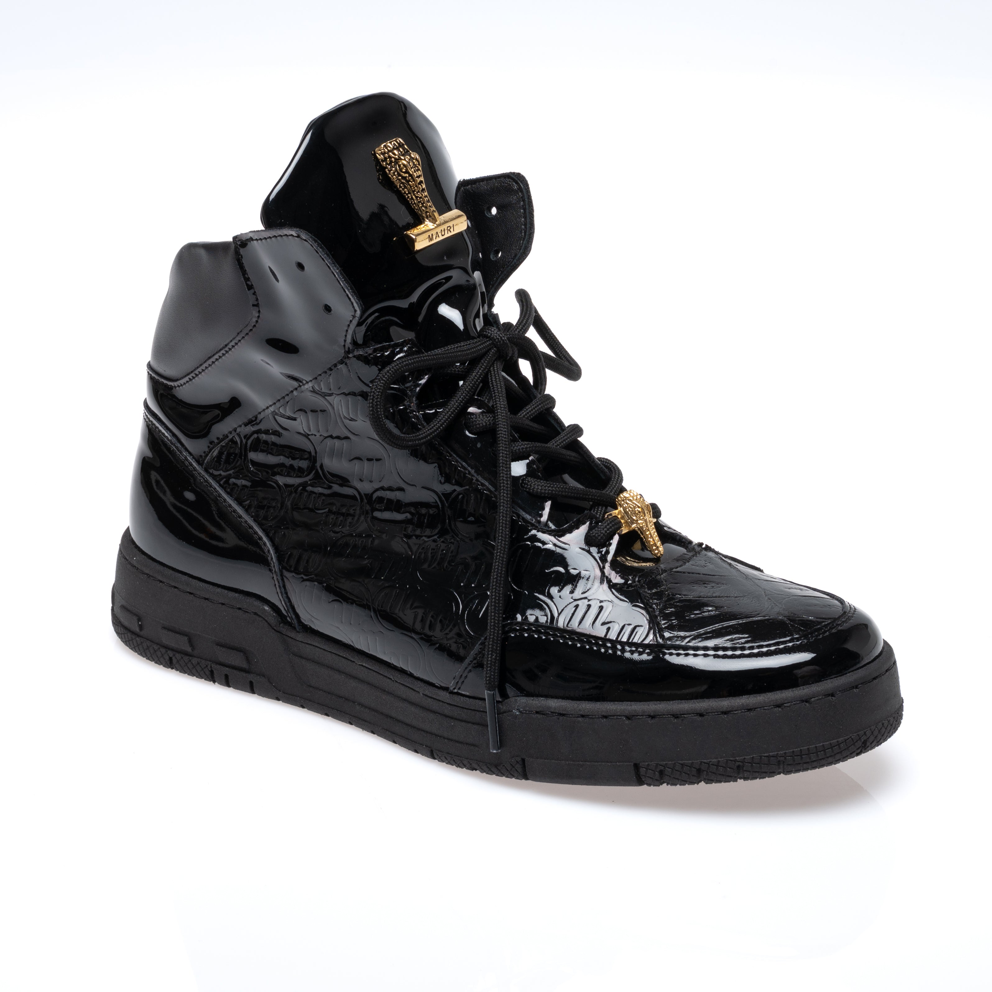 Mauri 8429 Black Patent Leather Crocodile Toe Mid Top Sneakers