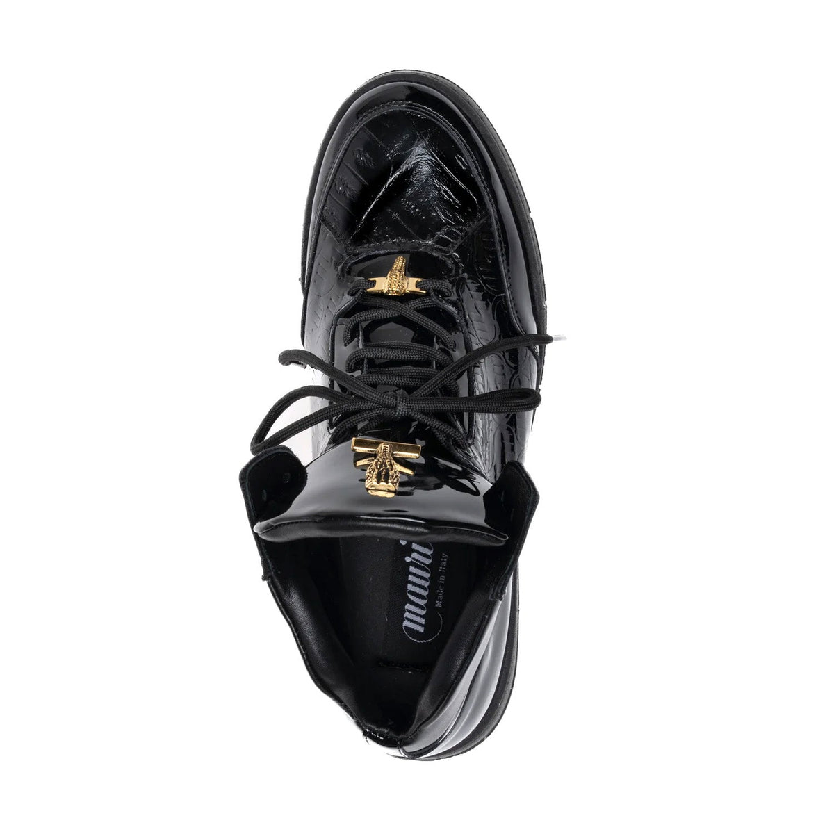 Mauri 8429 Black Patent Leather Crocodile Toe Mid Top Sneakers