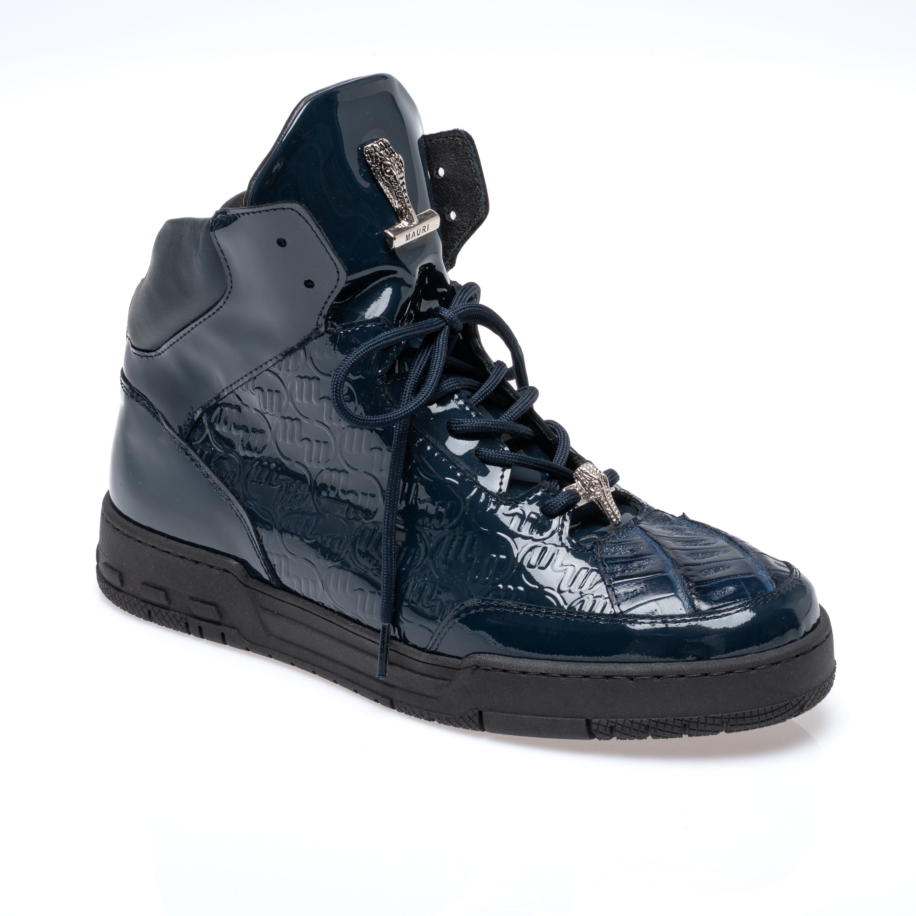 Mauri 8429 Wonder Blue Patent Leather Crocodile Toe Mid Top Sneakers