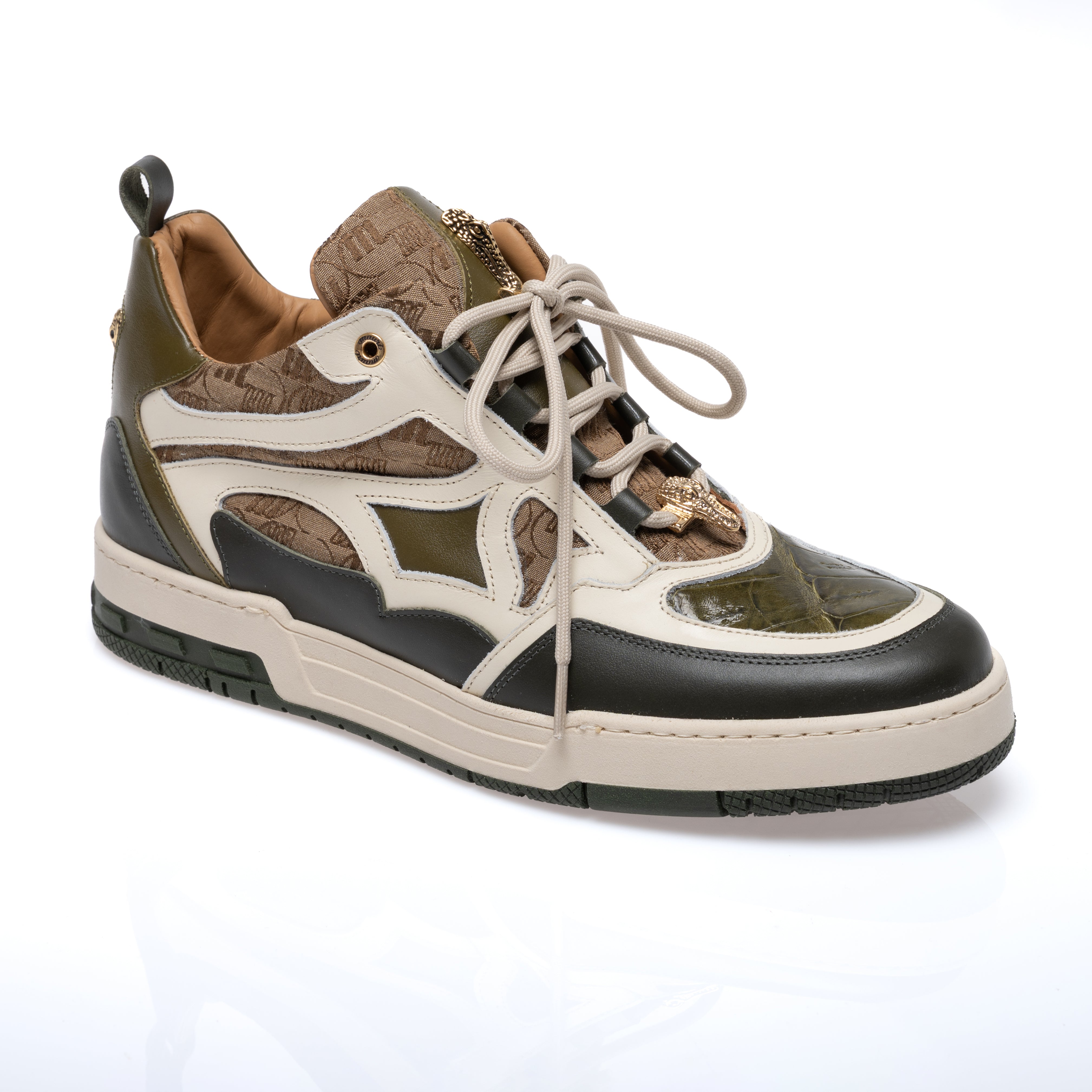 Mauri 8435 Nappa / Baby Crocodile / Double M Fabric Sneakers Army Green / Cream / Beige