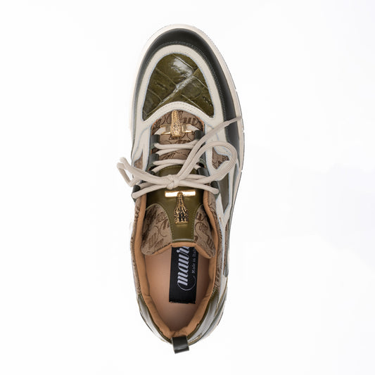 Mauri 8435 Nappa / Baby Crocodile / Double M Fabric Sneakers Army Green / Cream / Beige