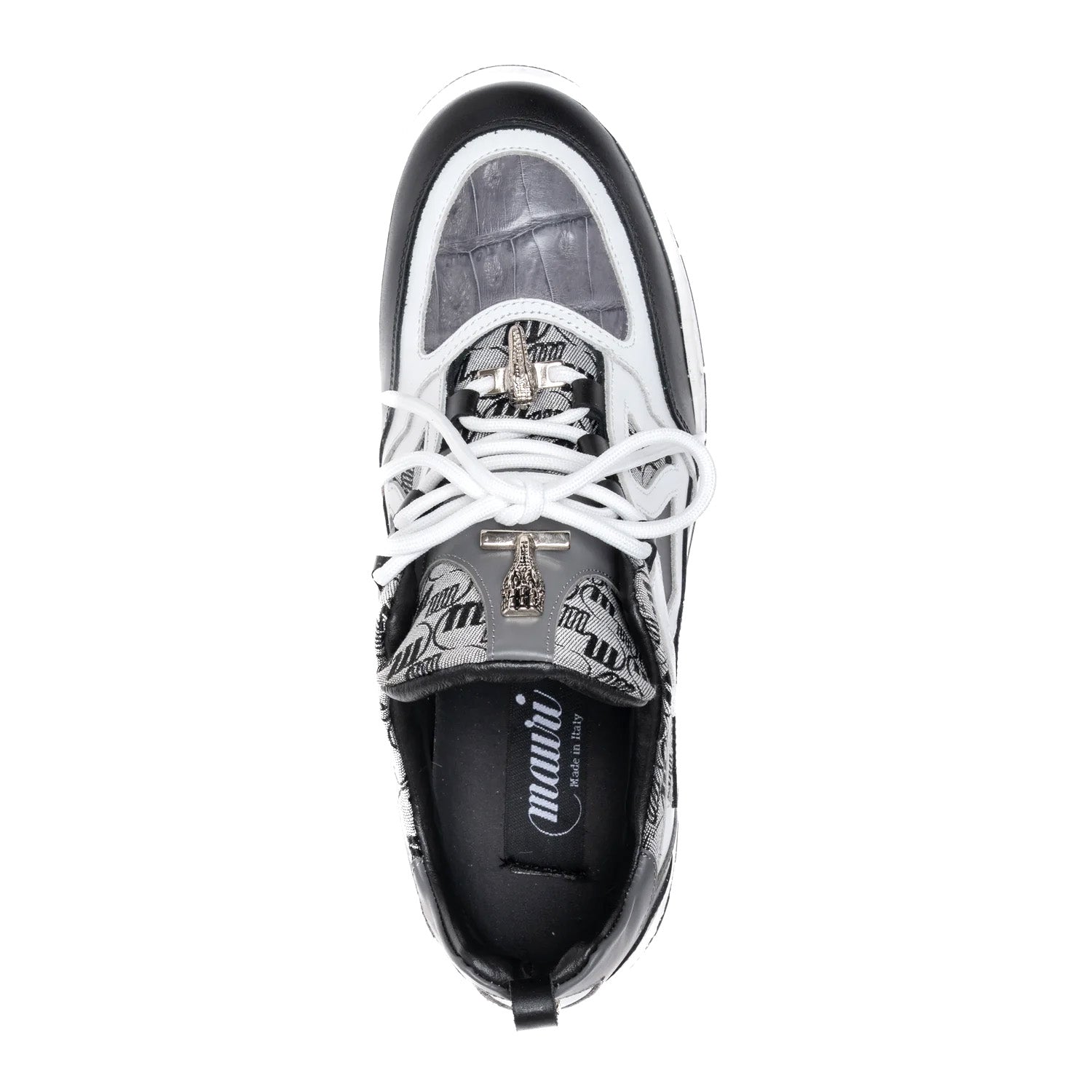 Mauri 8435 Nappa / Baby Crocodile / Double M Fabric Sneakers Black / Medium Grey / White