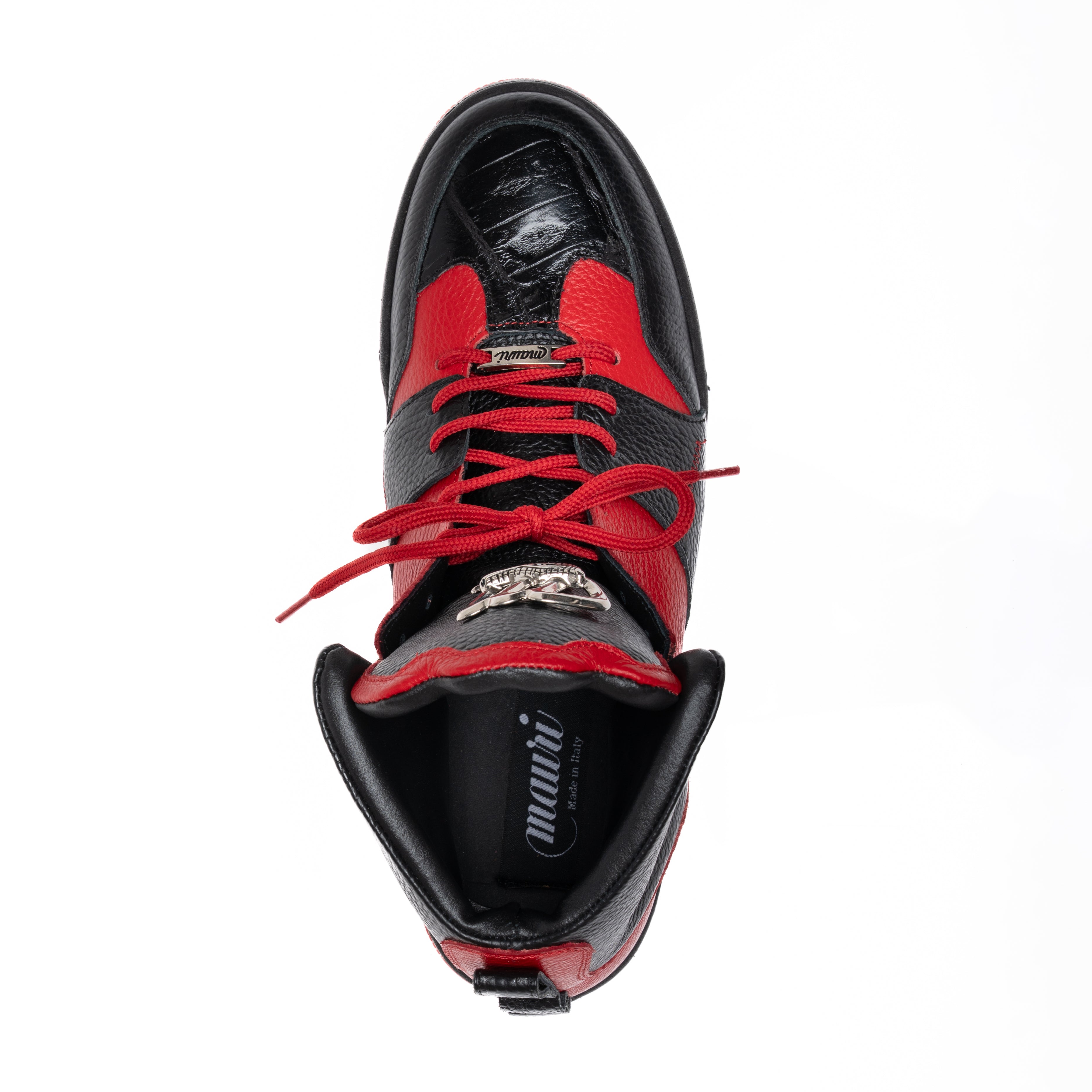 Mauri 8471/2 Black/Red Leather Crocodile Toe Sneakers