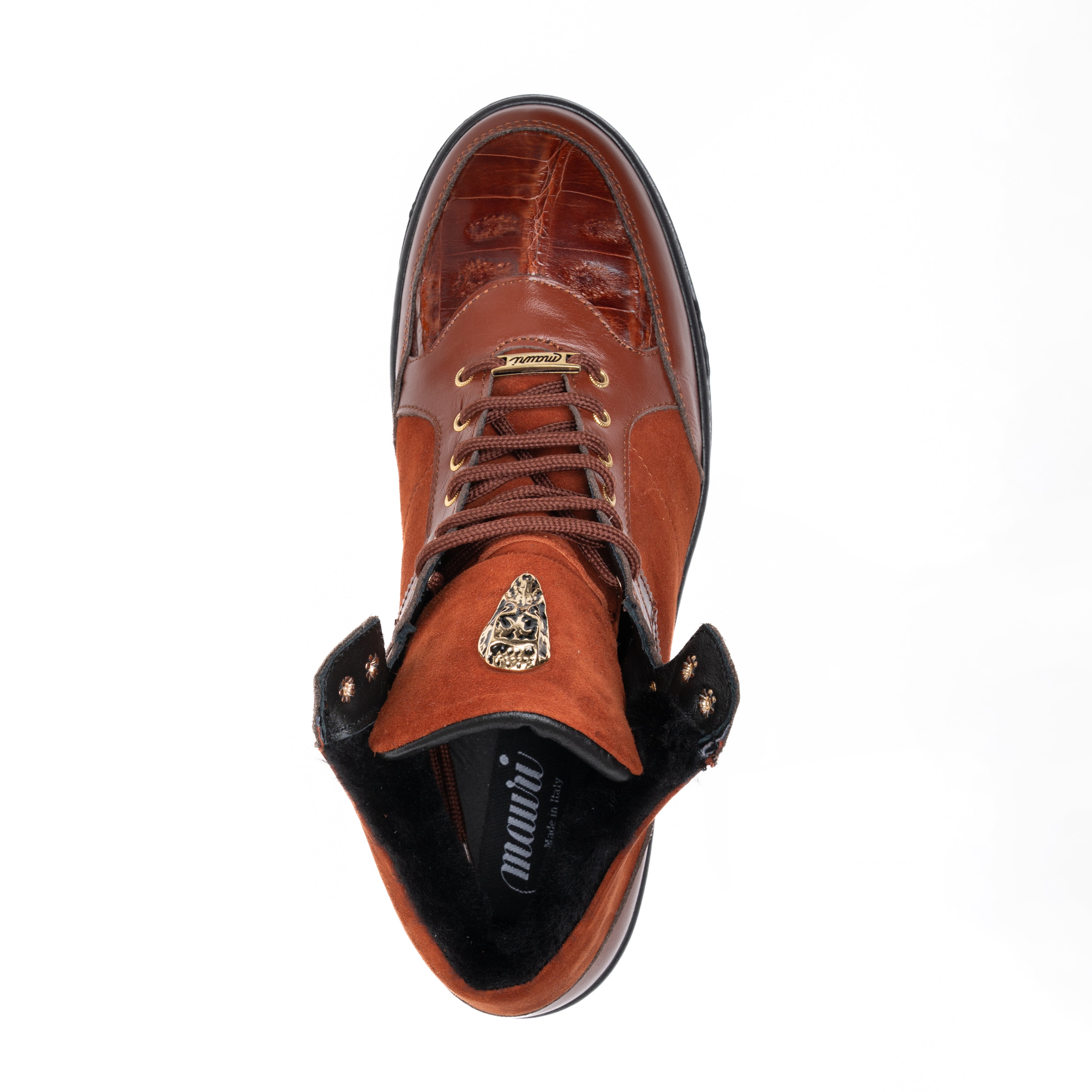 Mauri 8496 Gold Suede / Leather / Crocodile Toe Mid Top Sneakers