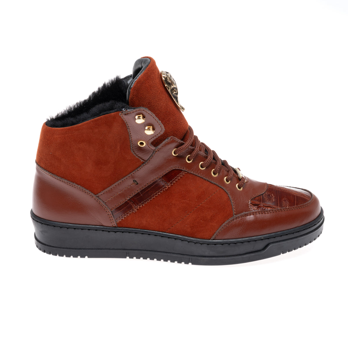 Mauri 8496 Gold Suede / Leather / Crocodile Toe Mid Top Sneakers