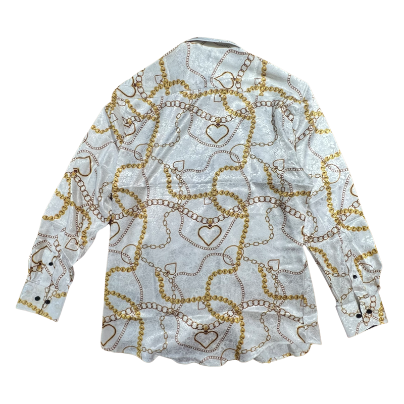 Bespoke Gold Chain Hearts Button Up Shirt - Dudes Boutique