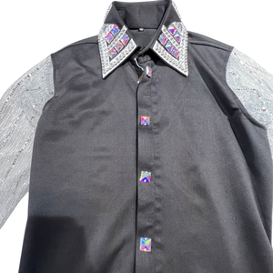 Kashani Black & Silver Royal Hyper Crystal Button-Up Zip Shirt - Dudes Boutique