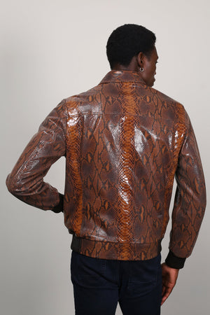 Kashani Men's Brown Genuine Python Leather Bomber Jacket - Dudes Boutique