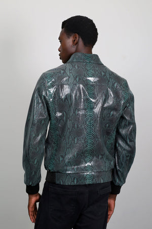 Kashani Men's Green Genuine Python Leather Bomber Jacket - Dudes Boutique