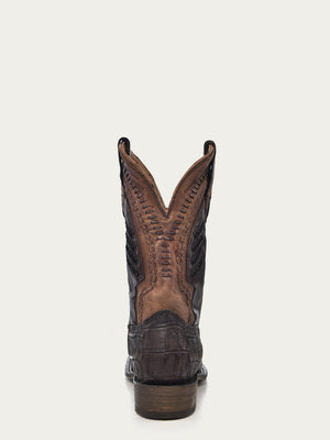 Corral Men's Oil Brown Embroidered Wide Square Toe Cowboy Boots - Dudes Boutique