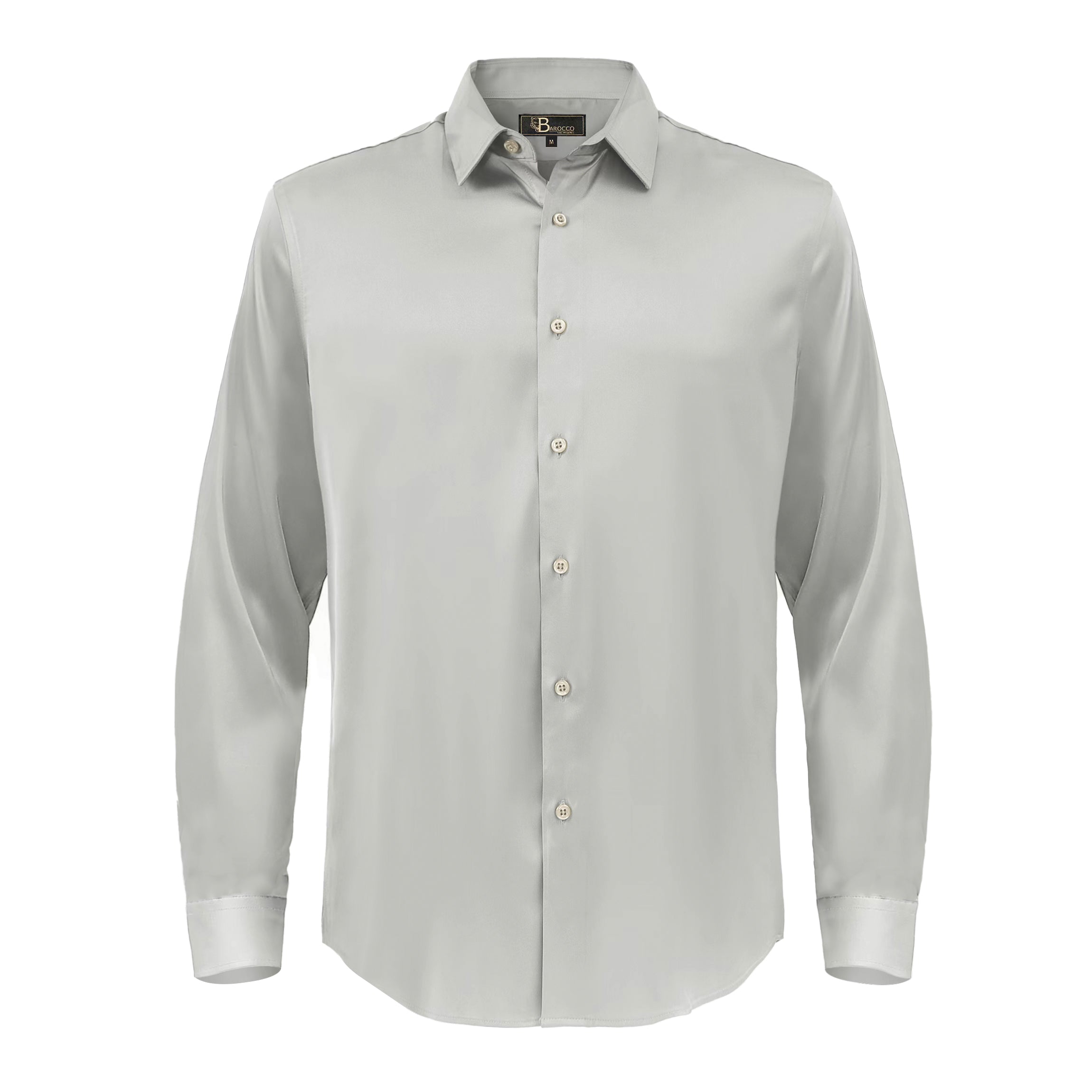Barocco Luxe Satin Stretch Shirt SILVER - Dudes Boutique