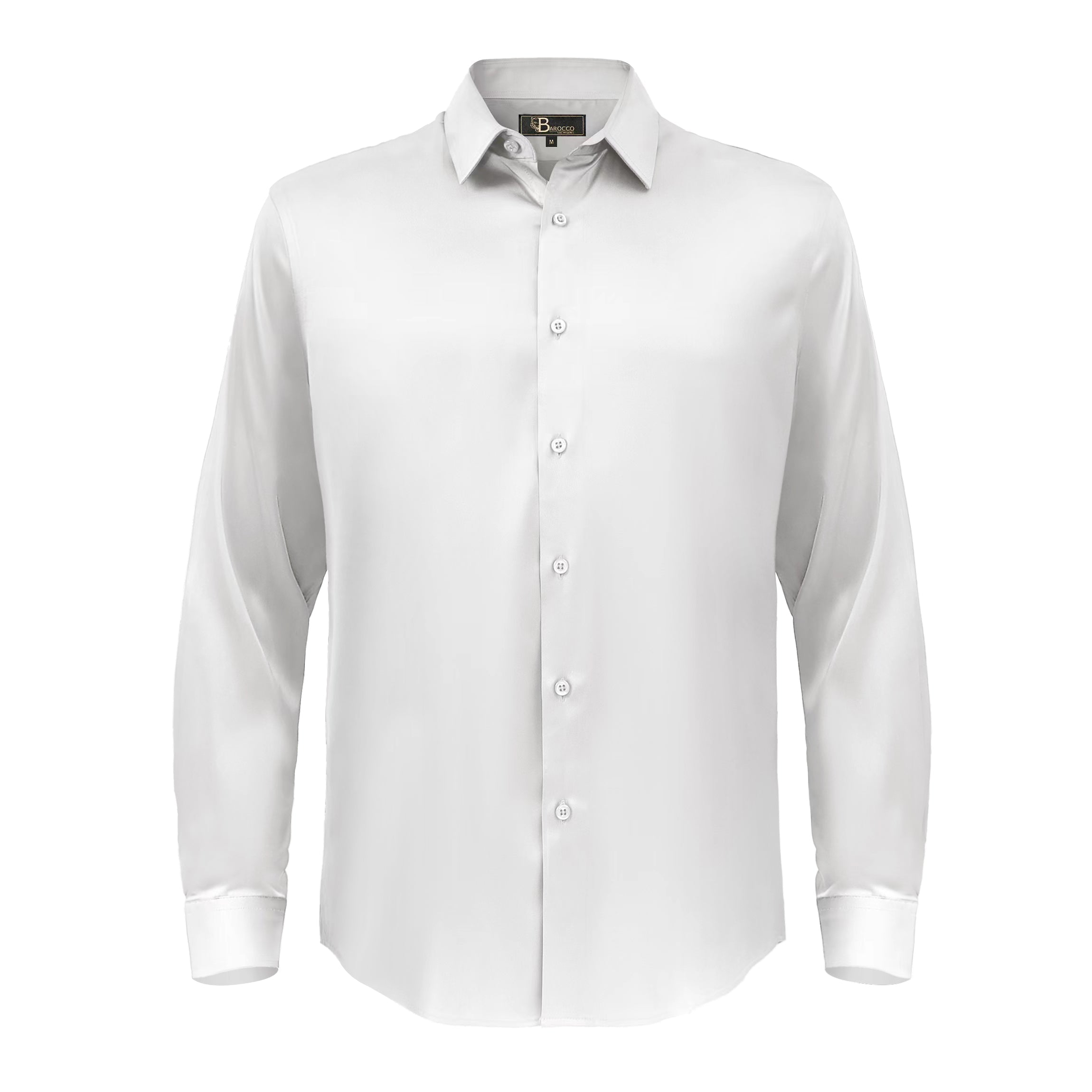 Barocco Luxe Satin Stretch Shirt WHITE - Dudes Boutique
