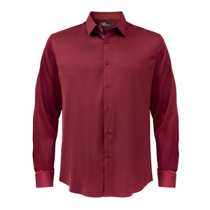Barocco Luxe Satin Stretch Shirt WINE - Dudes Boutique