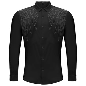 Heavenly Wings Button-Up Shirt BLACK/BLACK - Dudes Boutique