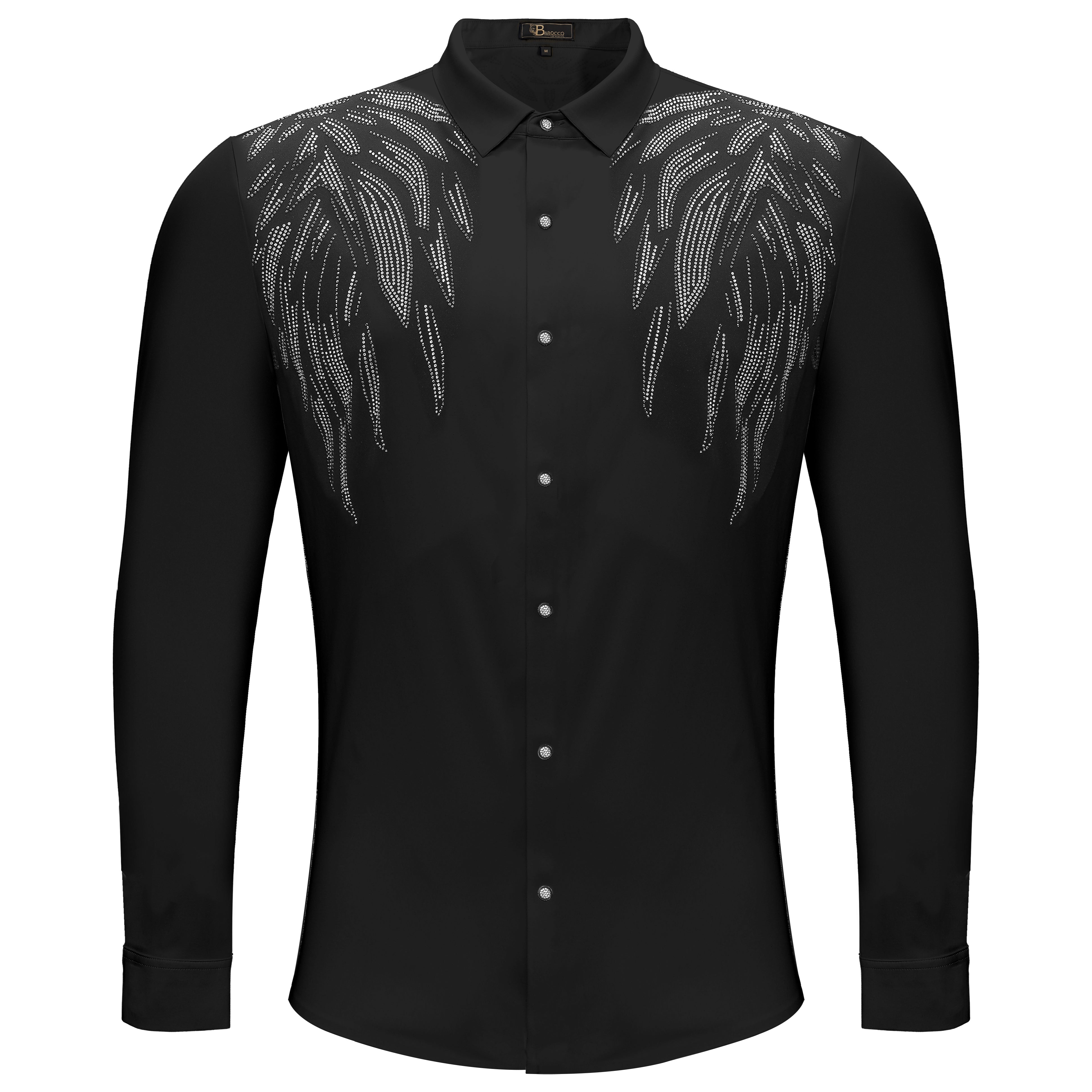 Heavenly Wings Button-Up Shirt BLACK/SILVER - Dudes Boutique