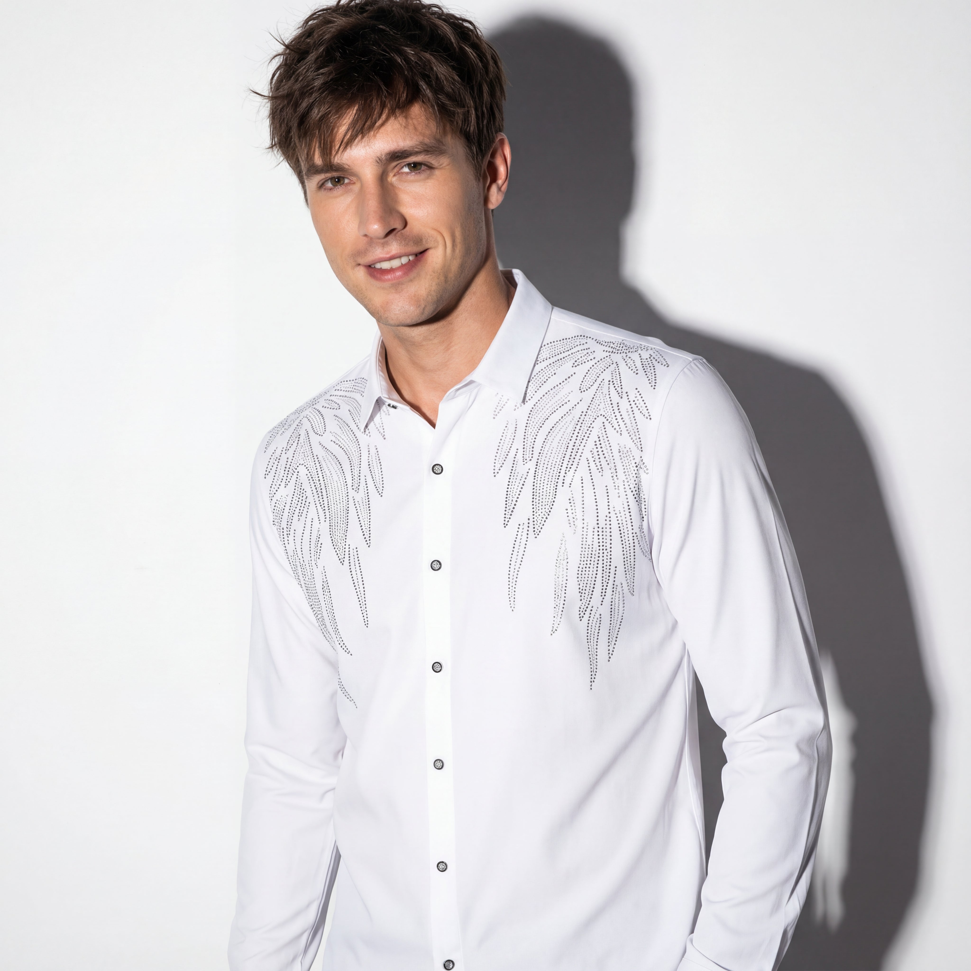 Heavenly Wings Button-Up Shirt WHITE/SILVER