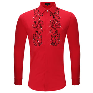 Climbing Heights Rhinestone Button-Up Shirt RED - Dudes Boutique