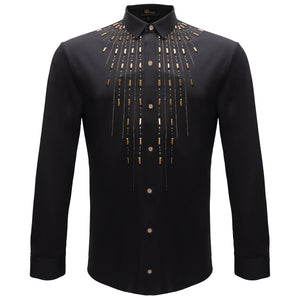 Crystal Flex Button-Up Shirt BLACK/GOLD - Dudes Boutique