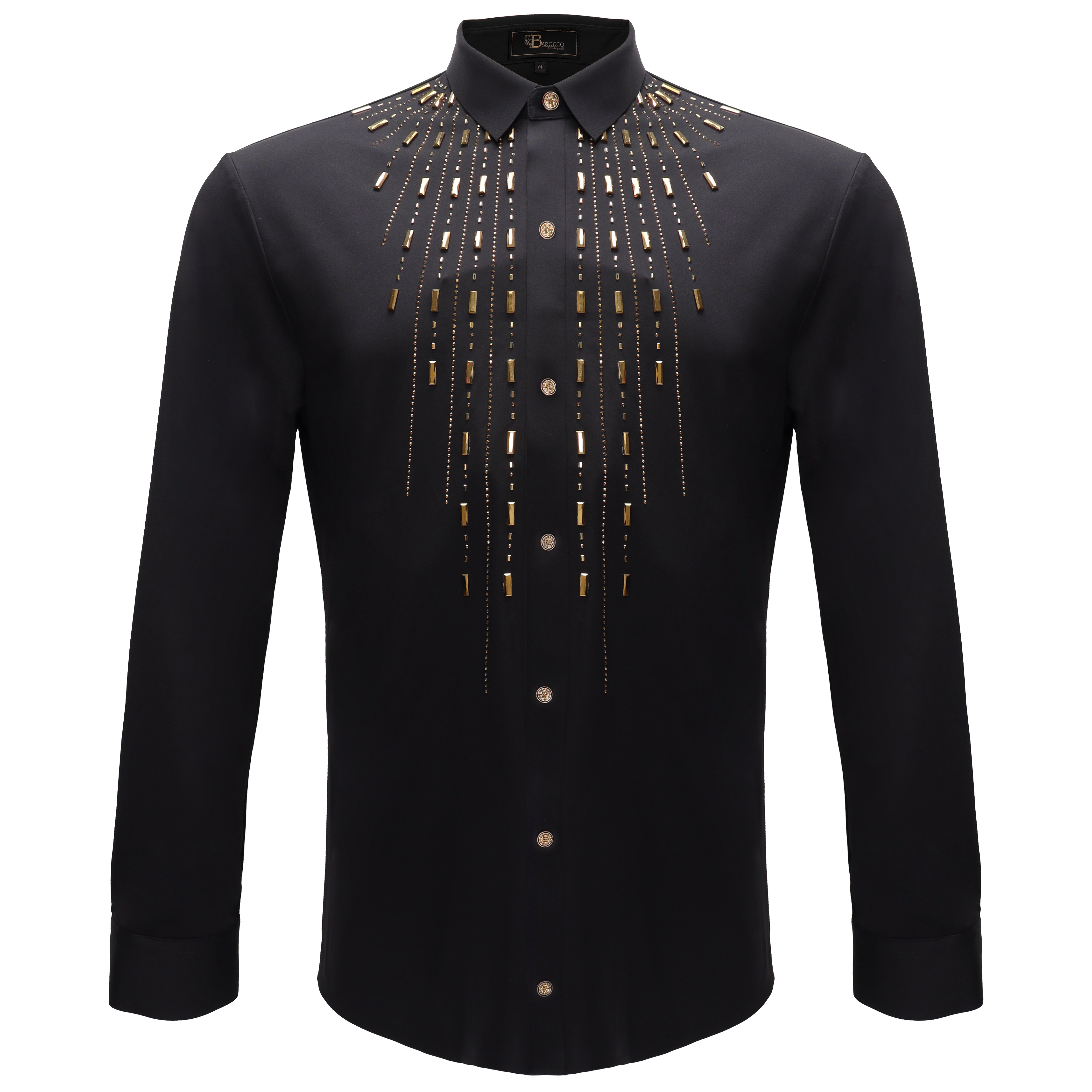 Crystal Flex Button-Up Shirt BLACK/GOLD - Dudes Boutique