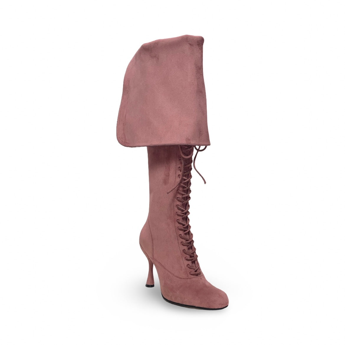 Jeffrey Campbell Dusty Pink Suede Victorian Lace-Up Knee-High Boots with Cuff
