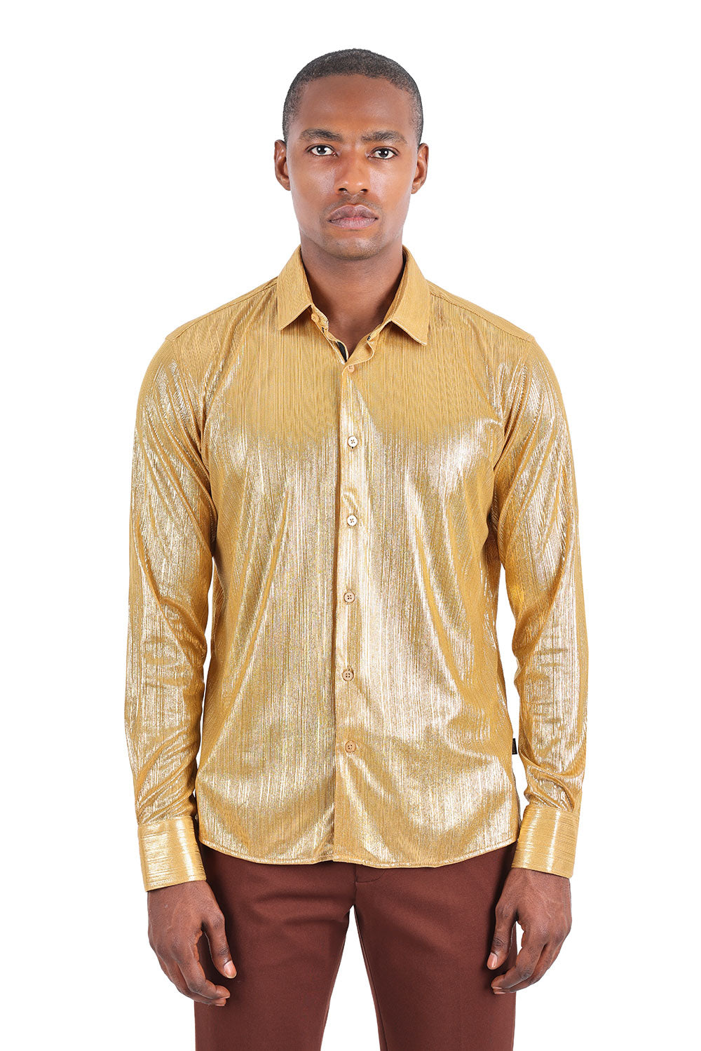 Barabas Gold PU Patten Double Pocket Button Up Shirt - Dudes Boutique