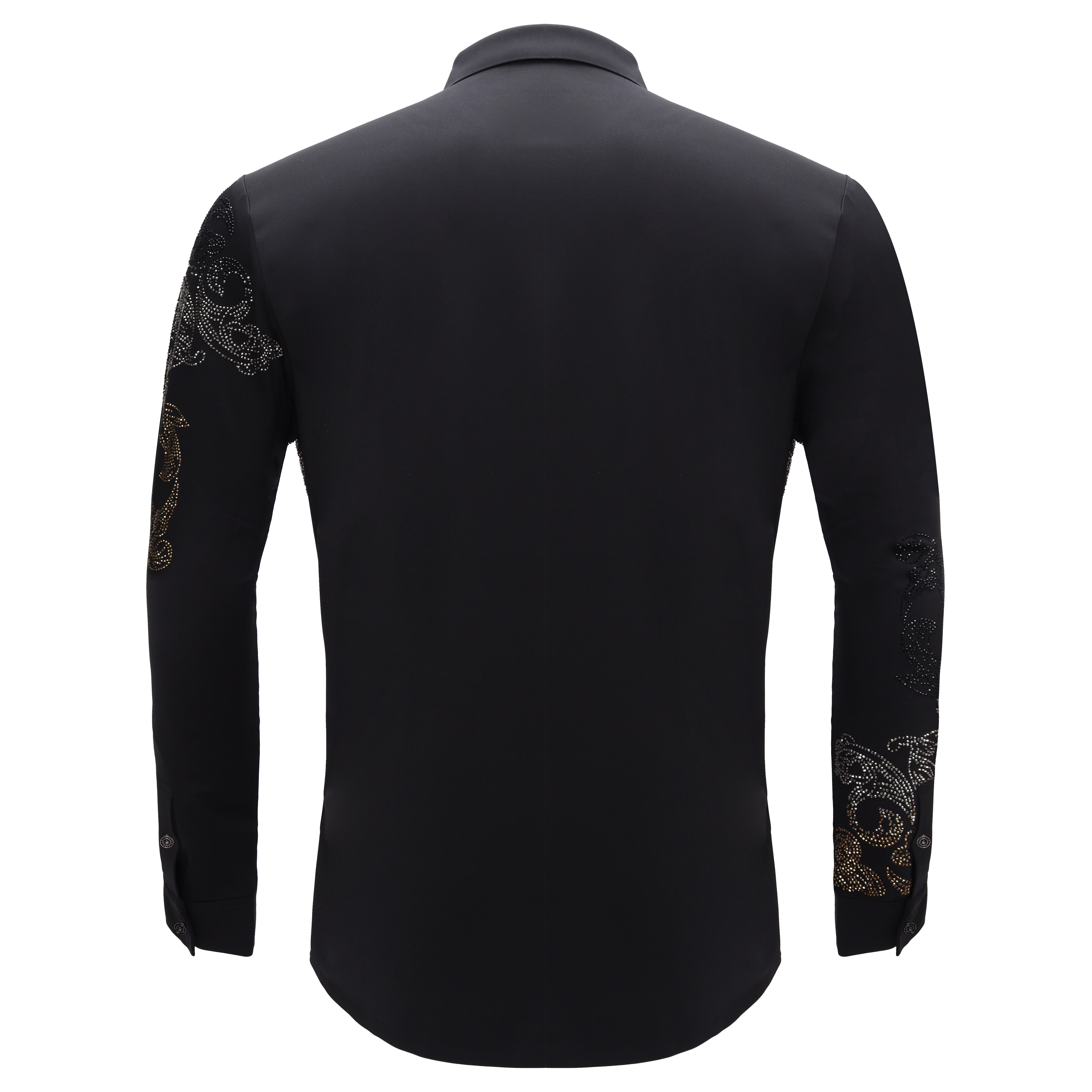 Floral Crystal Shirt-BLACK/GUN GOLD - Dudes Boutique