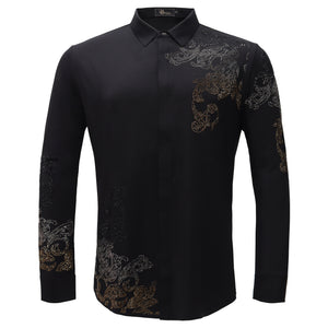 Floral Crystal Shirt-BLACK/GUN GOLD - Dudes Boutique