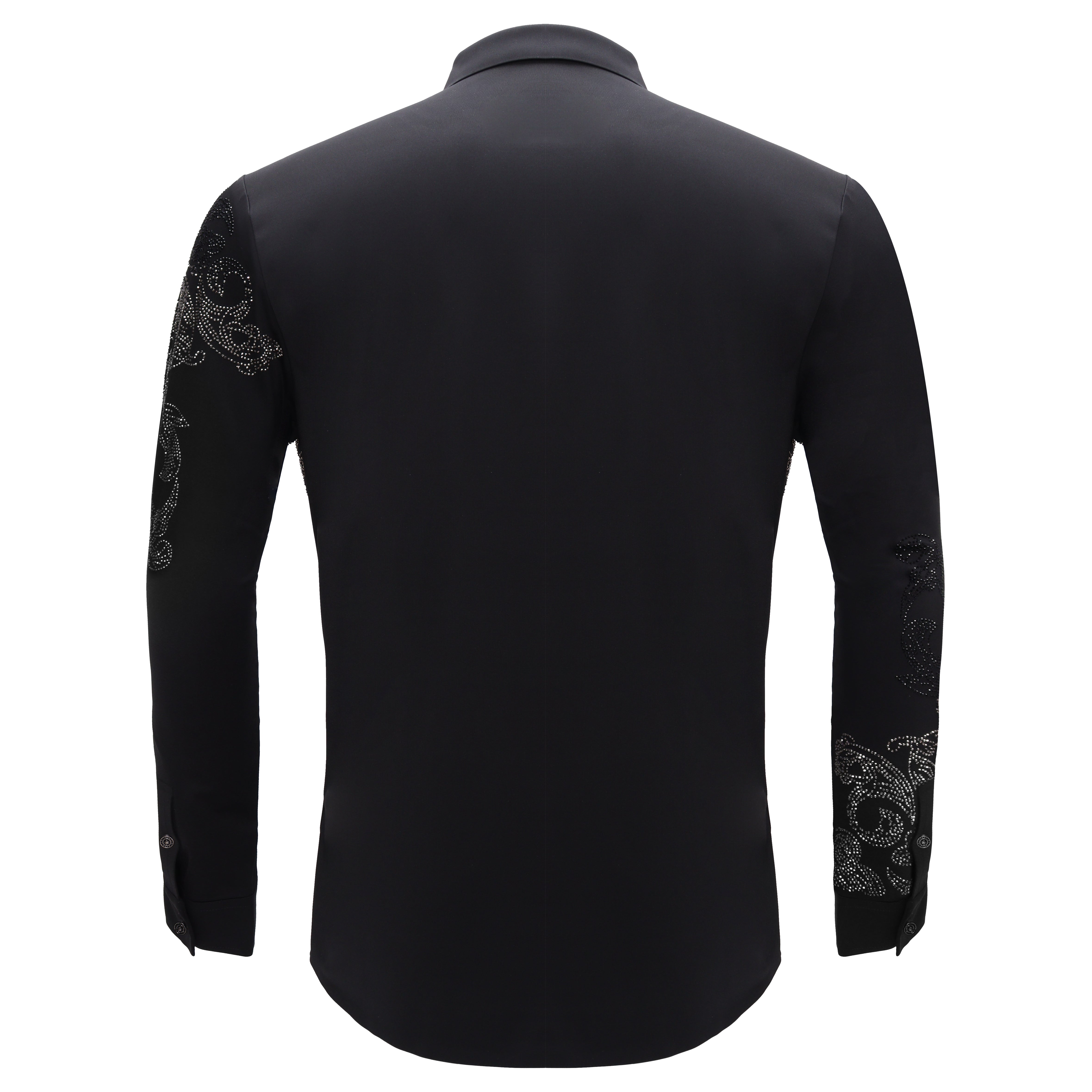 Floral Crystal Shirt BLACK/GUN SILVER - Dudes Boutique