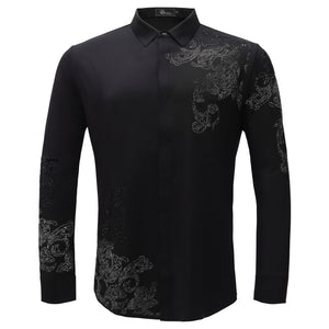 Floral Crystal Shirt BLACK/GUN SILVER - Dudes Boutique