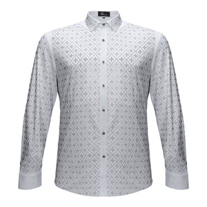 Sharp Armor Button-Up Shirt WHITE/SILVER - Dudes Boutique