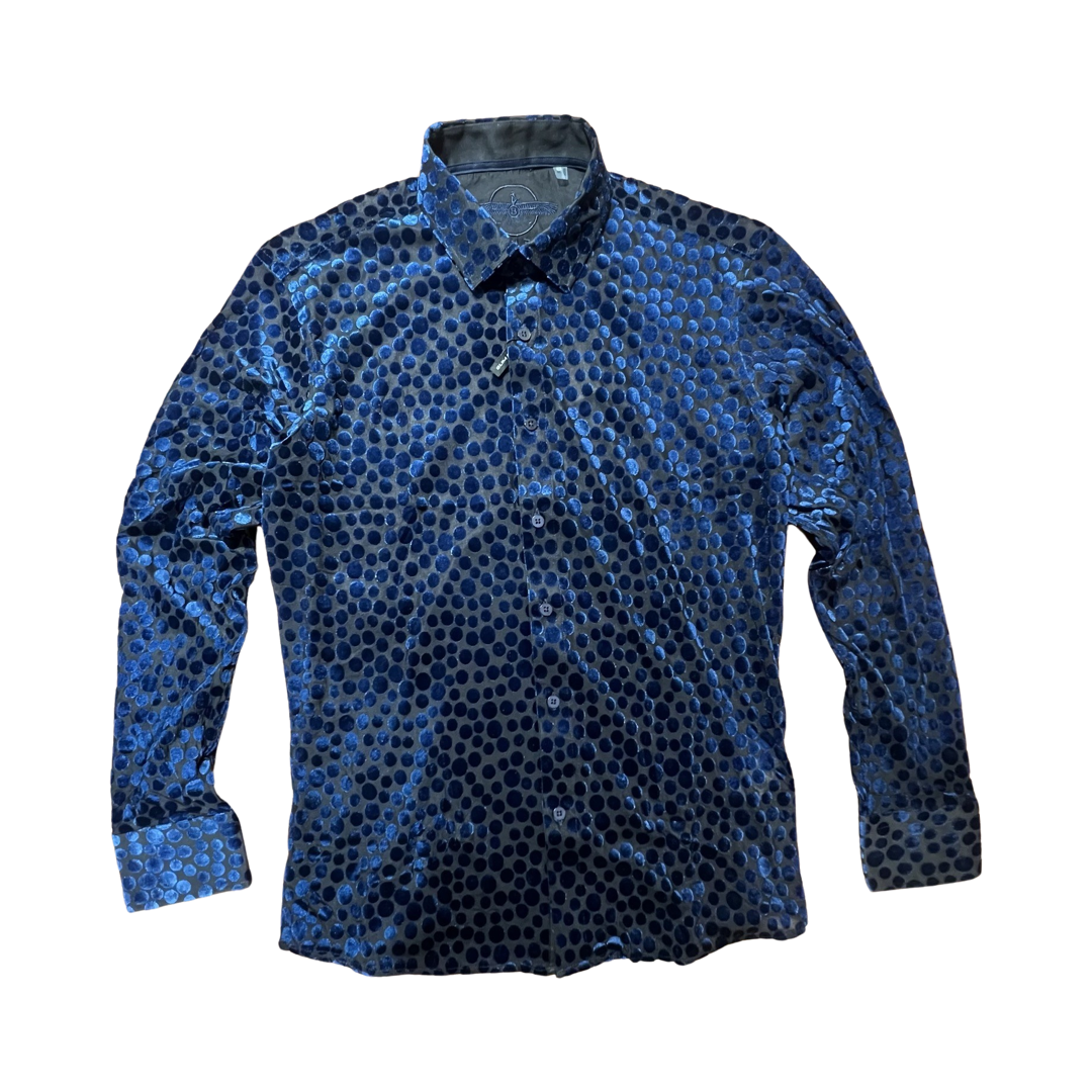 Barabas Navy Blue Dot Velvet Button Up Shirt - Dudes Boutique
