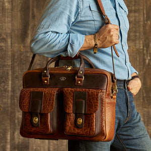 Coronado No. 200 CEO Bison Leather Briefcase - Walnut - Dudes Boutique