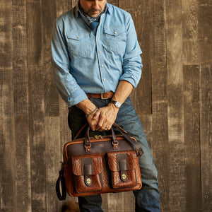 Coronado No. 200 CEO Bison Leather Briefcase - Walnut - Dudes Boutique