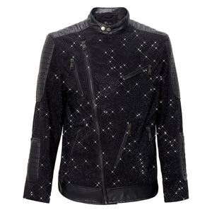 Midnight Spark PU Leather Moto Jacket BLACK/BLACK - Dudes Boutique