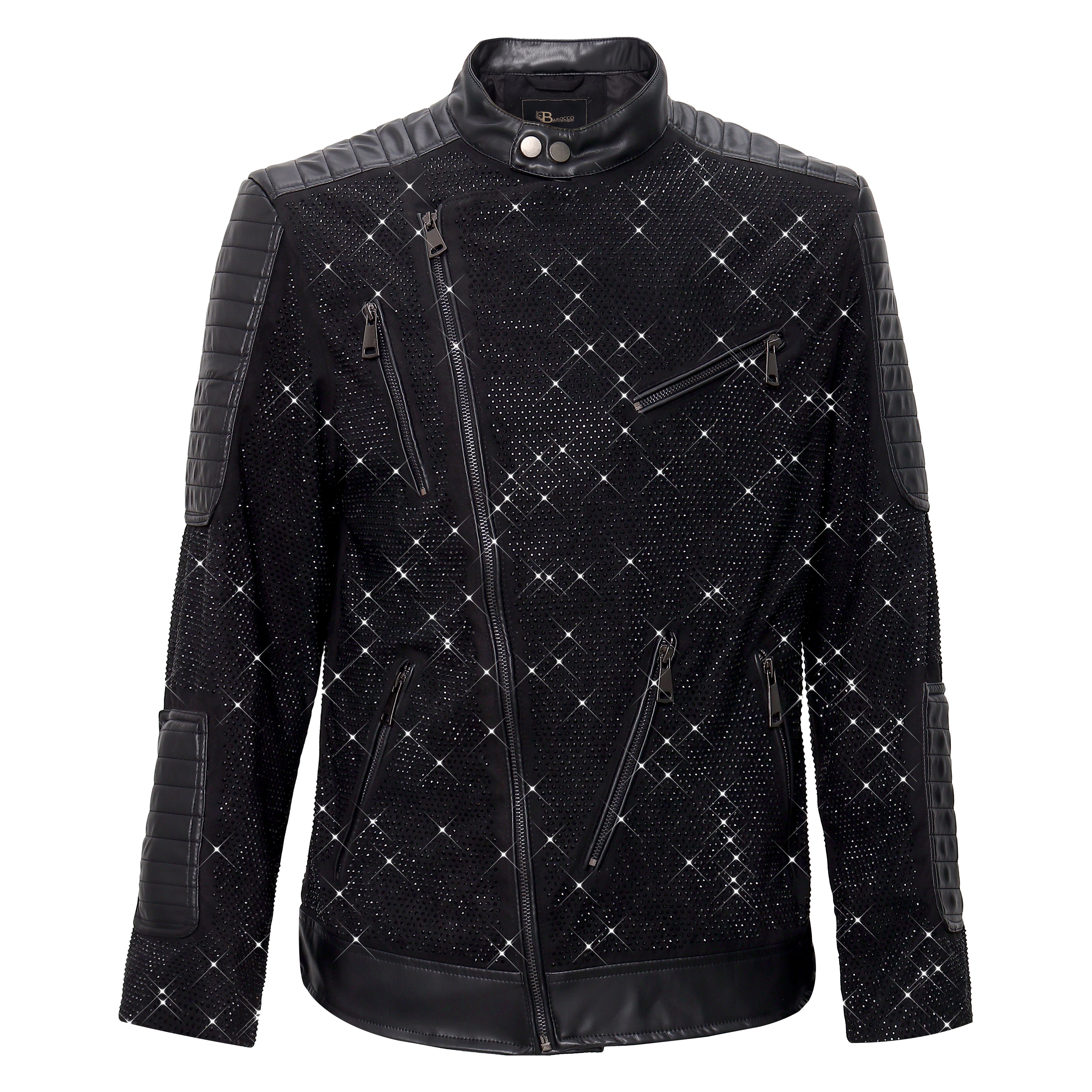 Midnight Spark PU Leather Moto Jacket BLACK/BLACK - Dudes Boutique