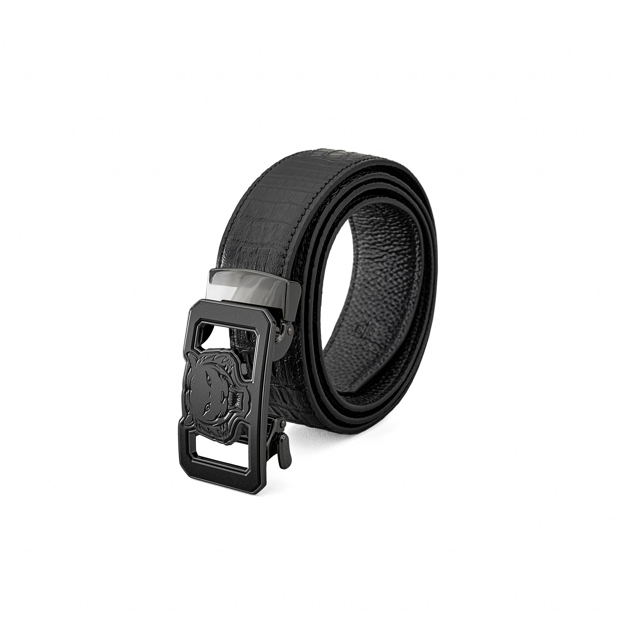 Croc-Emb. Leather Lion Auto BKL Belt ā Gunmetal GUN/BLACK