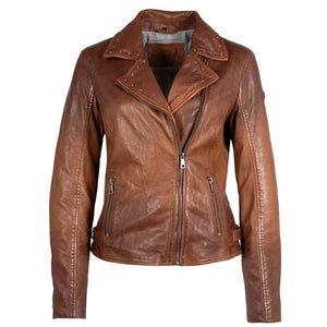 Mauritius Women's Naila RF Leather Jacket, Golden Brown - Dudes Boutique