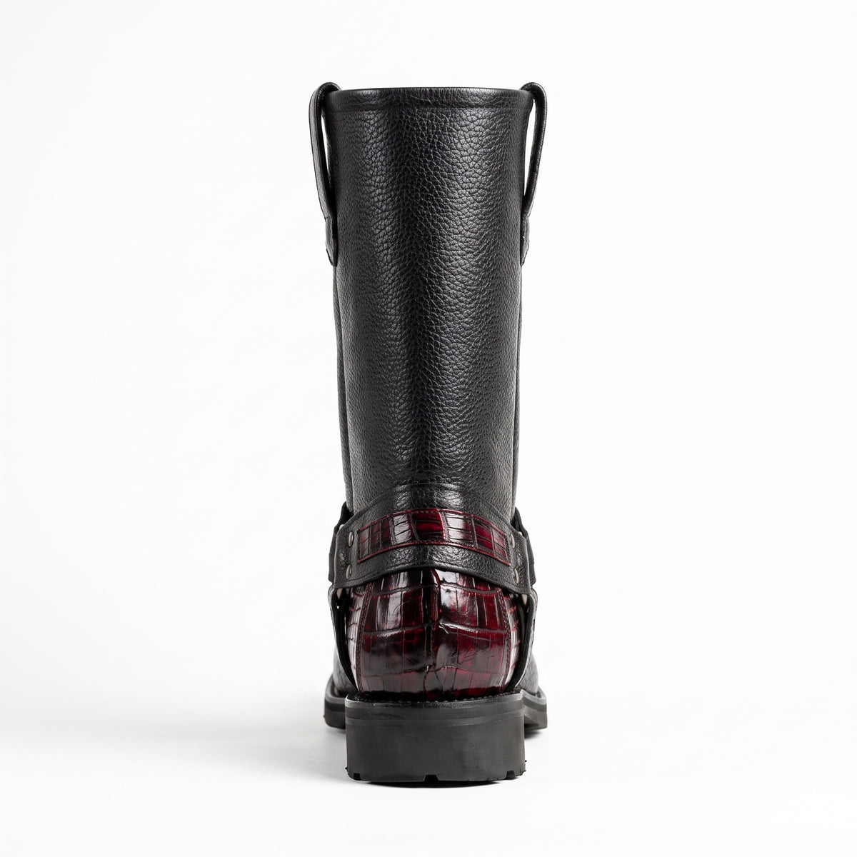 Los Altos Black Cherry Harness Crocodile Biker Boots