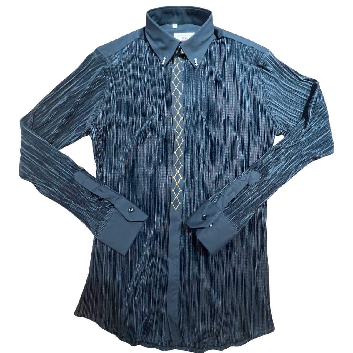 Lorenzzo Franco Pleated Gold Crystal Button Up Shirt - Dudes Boutique